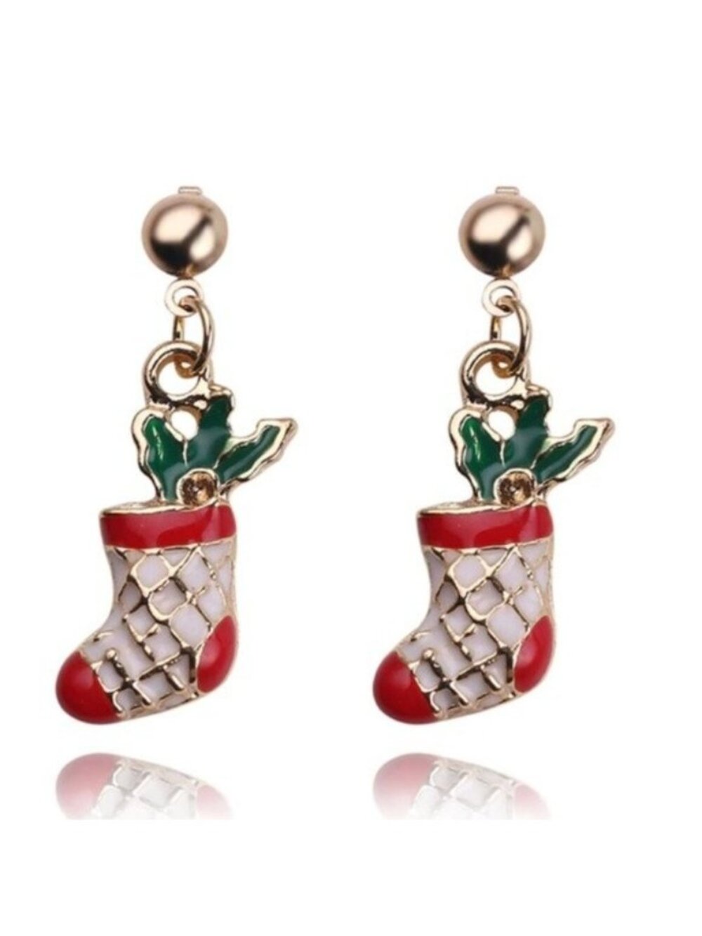 Christmas Stocking Gold Red Dangle Earrings Xmas Holidays